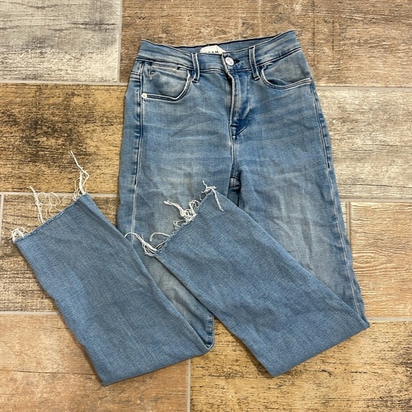 Frame Le High Straight Raw Hem High Rise Size 24 Denim Blue Jeans - Picture 2 of 9